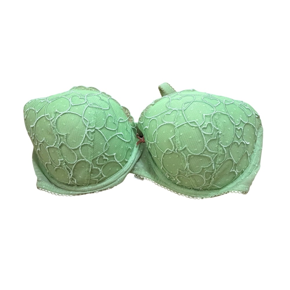Victoria's Secret PINK Mint Green Heart Lace Balconette Bra 34DD‎ Lightly Lined